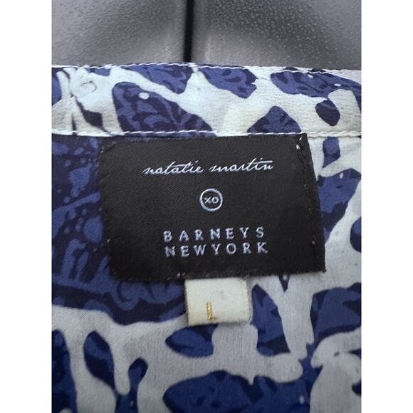 Natalie Martin Indigo Floral Hand-Dyed 100% Silk Kaftan Dress Sz L Double Slit - Picture 4 of 11